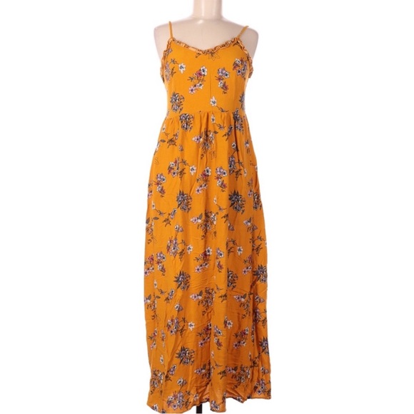 *NWT Mustard Yellow Floral Maxi Dress size Large Xhilaration; fall family photos - Picture 2 of 11
